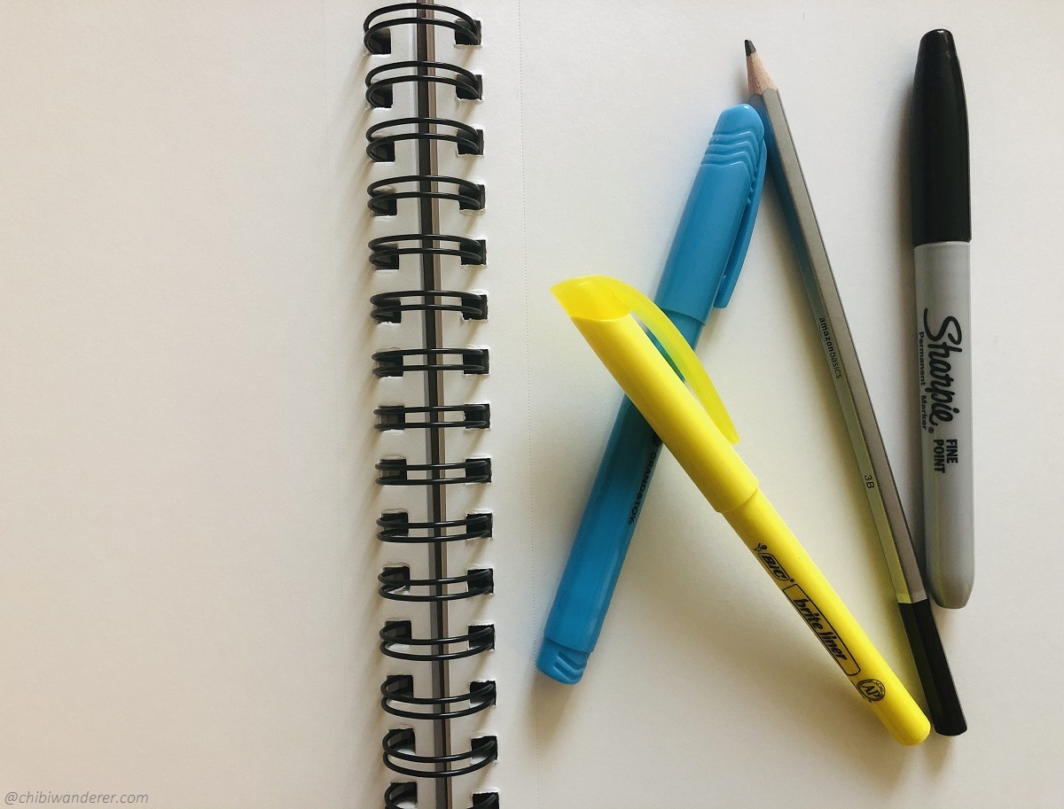 paper, pen and pencil