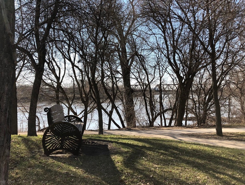 An empty bench in the middle of cold morning autumn